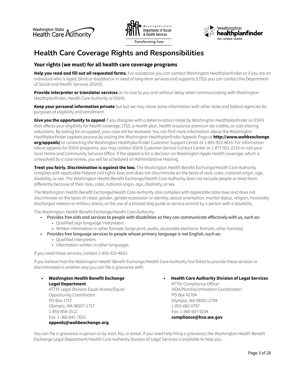 Form HCA18-001 Application for Health Care Coverage - Washington, Page 3