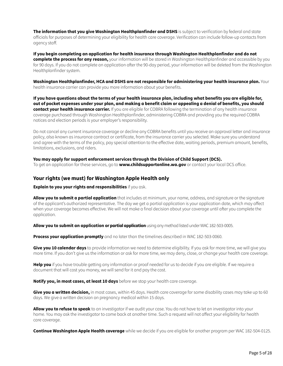 Form HCA18-001 Application for Health Care Coverage - Washington, Page 5