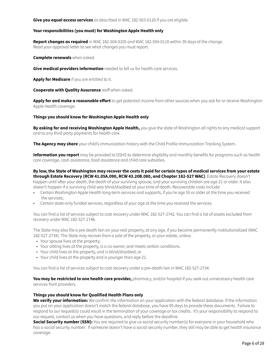 Form HCA18-001 Application for Health Care Coverage - Washington, Page 6