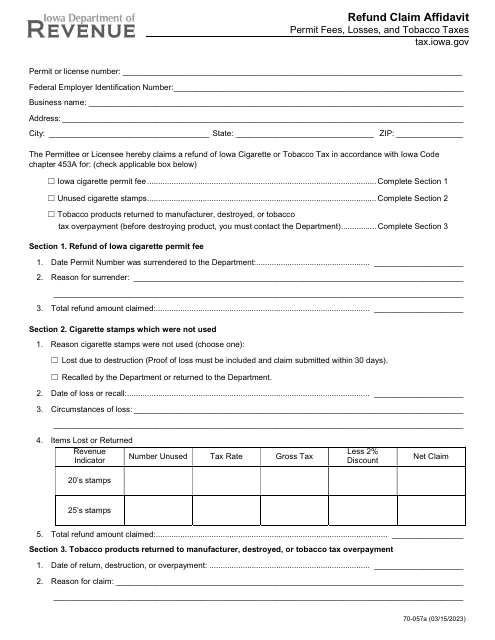 Form 70-057  Printable Pdf