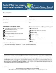 Document preview: Sanford/Fairview Merger Community Input Form - Minnesota