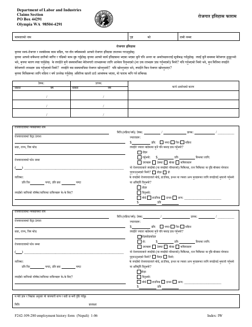 Form F242-109-280 Employment History Form - Washington (English/Nepali)