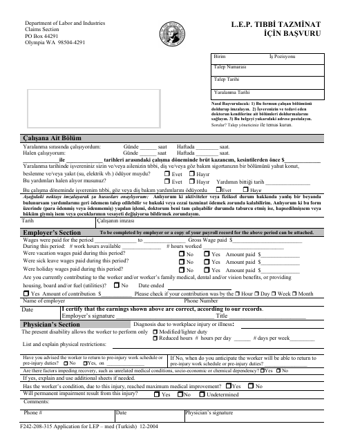Form F242-208-315 Application for Lep - Med - Washington (English/Turkish)