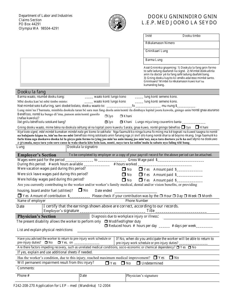 Form F242-208-270 Application for Lep - Med - Washington (English / Mandinka), Page 1