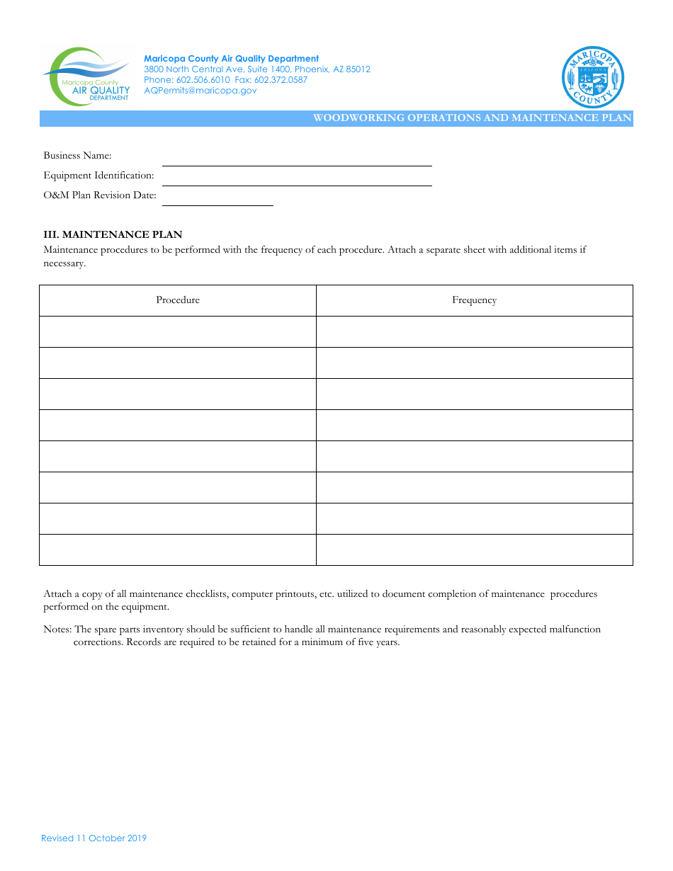 Woodworking Operations and Maintenance Plan - Maricopa County, Arizona, Page 3