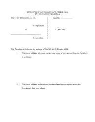 Document preview: Complaint Form - Nebraska
