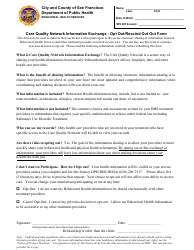 Document preview: Care Quality Network Information Exchange - Opt out/Rescind out Out Form - City and County of San Francisco, California
