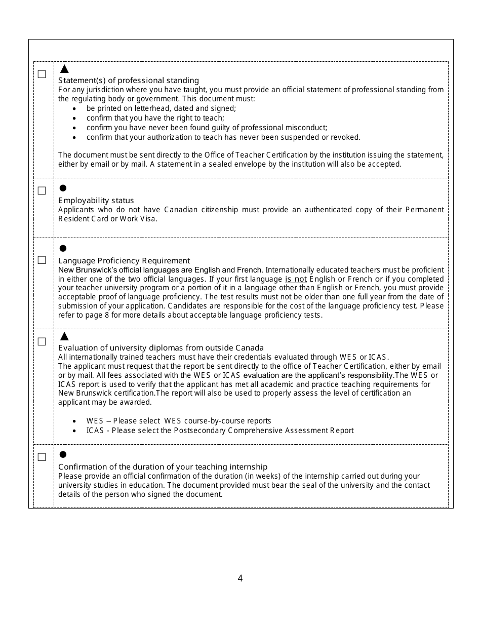 Form C Interim Teachers Certificate Application Form for Internationally Trained Teachers - New Brunswick, Canada, Page 4
