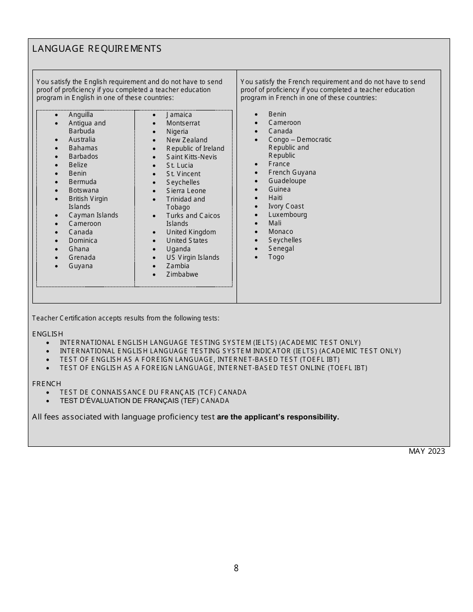 Form C Interim Teachers Certificate Application Form for Internationally Trained Teachers - New Brunswick, Canada, Page 8