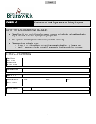 Form G Download Fillable PDF or Fill Online Evaluation of Work ...