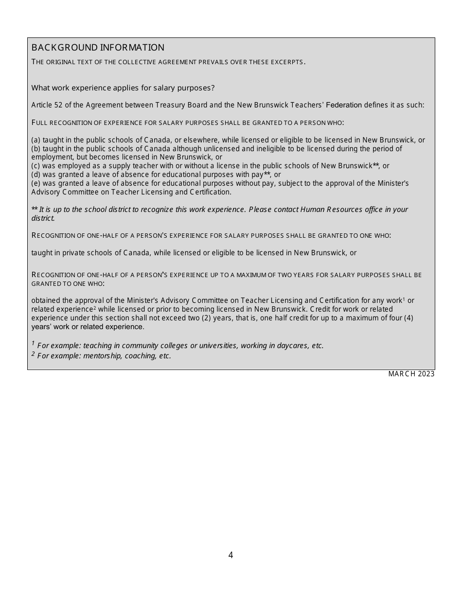 Form G Evaluation of Work Experience for Salary Purpose - New Brunswick, Canada, Page 4