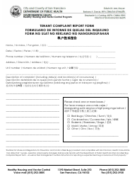 Document preview: Tenant Complaint Report Form - City and County of San Francisco, California (English/Spanish/Chinese/Filipino)