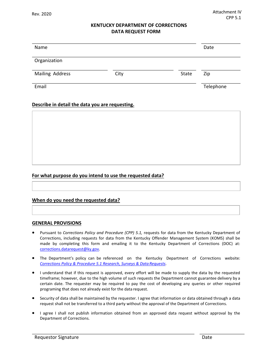 Form CPP5.1 Attachment IV Data Request Form - Kentucky, Page 1