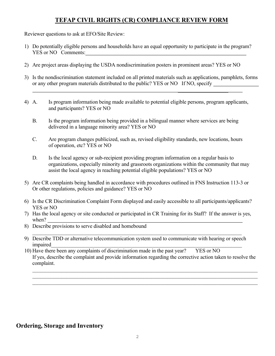 The Emergency Food Assistance Program (Tefap) Review - Delaware, Page 2