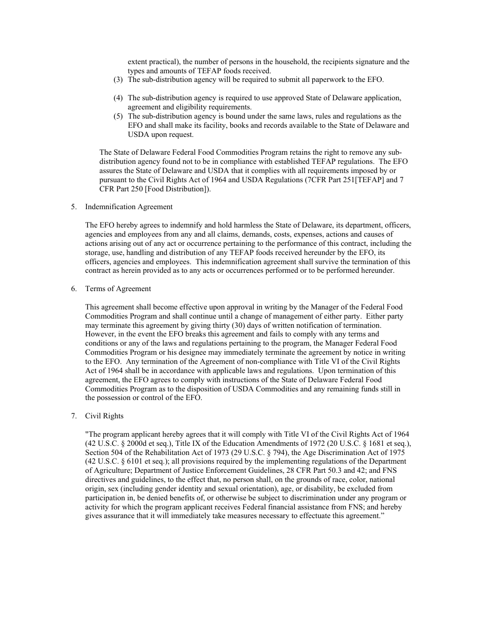 Food Distribution Agreement for the Emergency Food Assistance Program (Tefap) - Delaware, Page 4