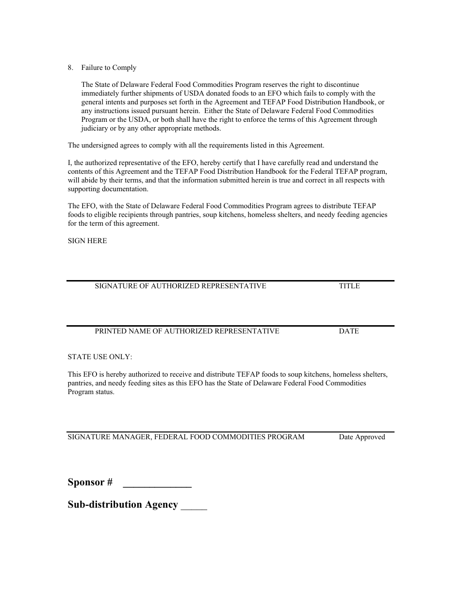 Food Distribution Agreement for the Emergency Food Assistance Program (Tefap) - Delaware, Page 5