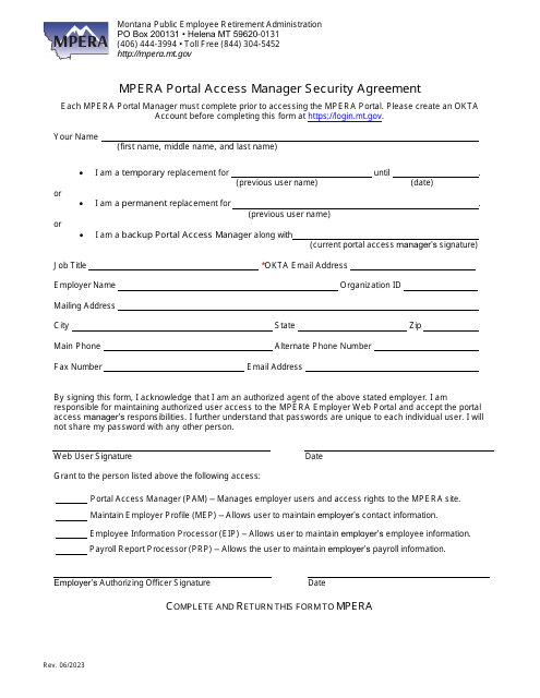 Mpera Portal Access Manager Security Agreement - Montana Download Pdf
