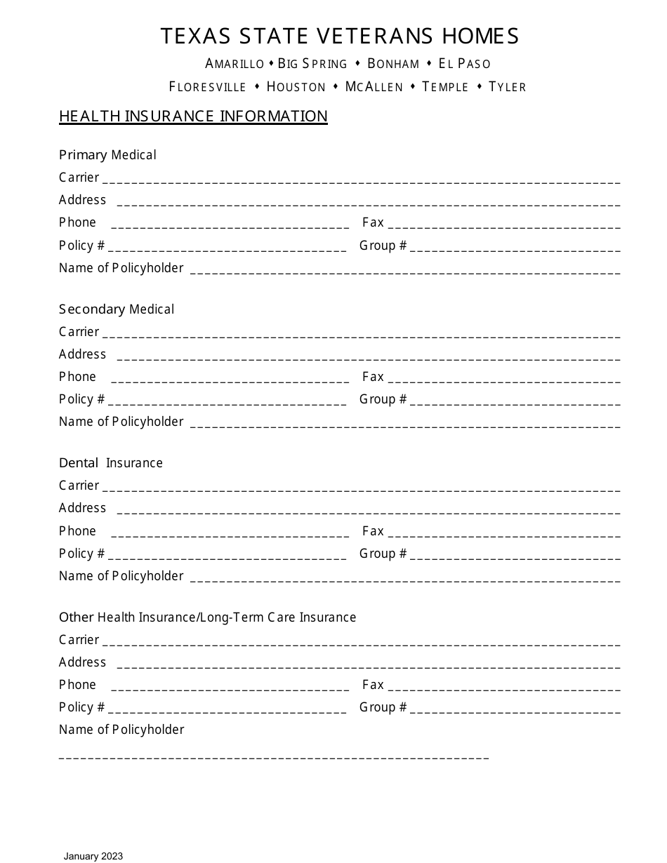 Veterans Homes Application for Admission - Texas, Page 5