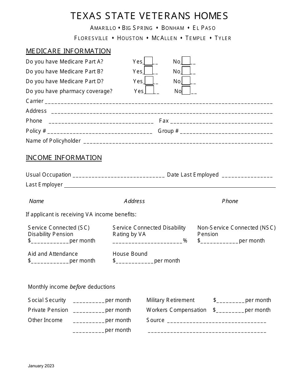 Veterans Homes Application for Admission - Texas, Page 6