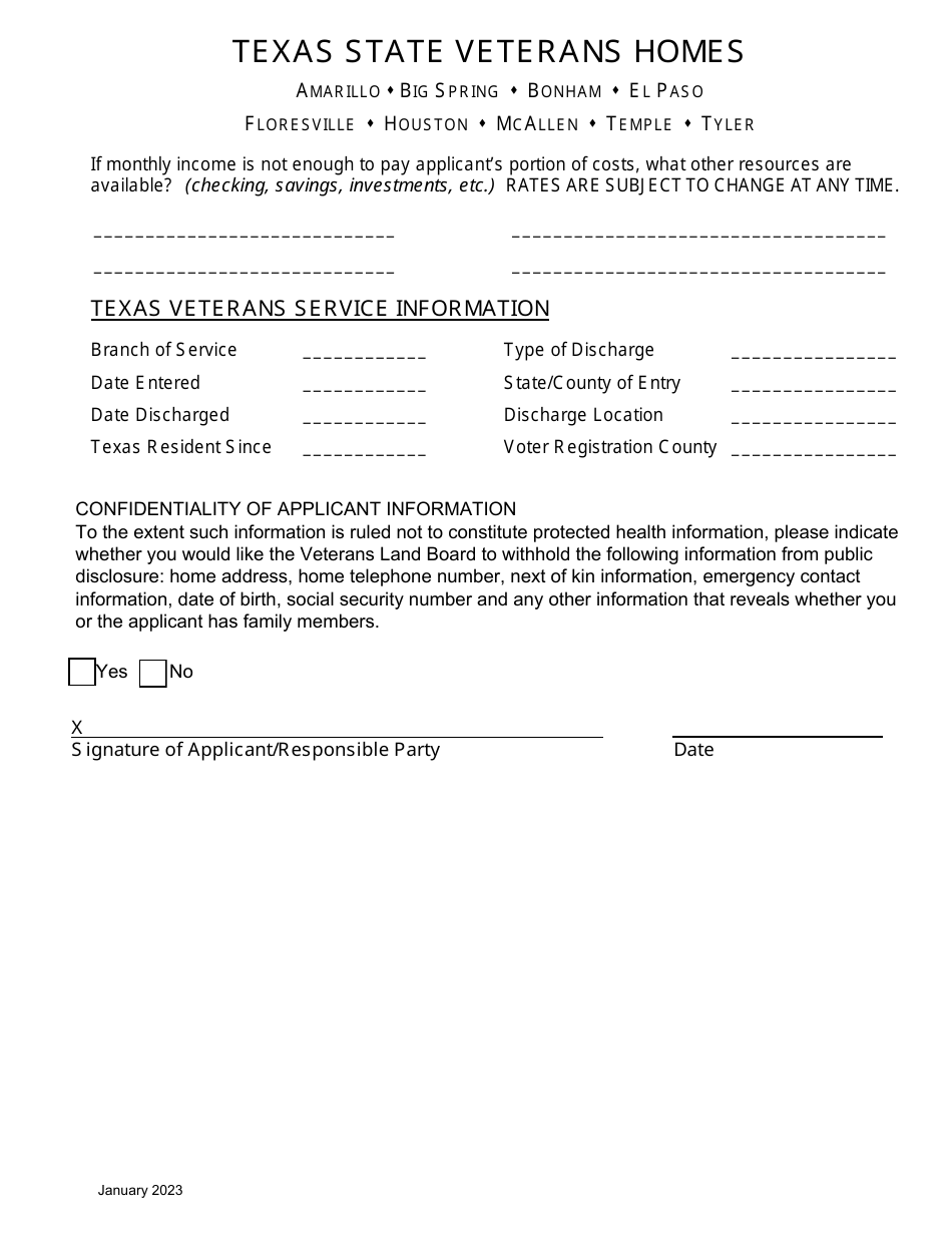 Veterans Homes Application for Admission - Texas, Page 7