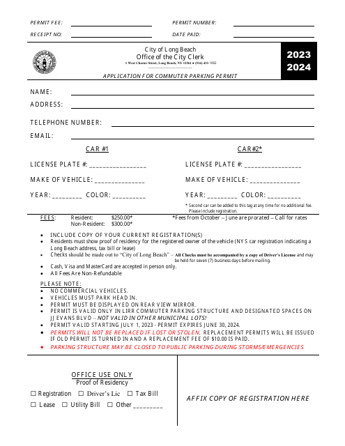 Application for Commuter Parking Permit - City of Long Beach, New York Download Pdf