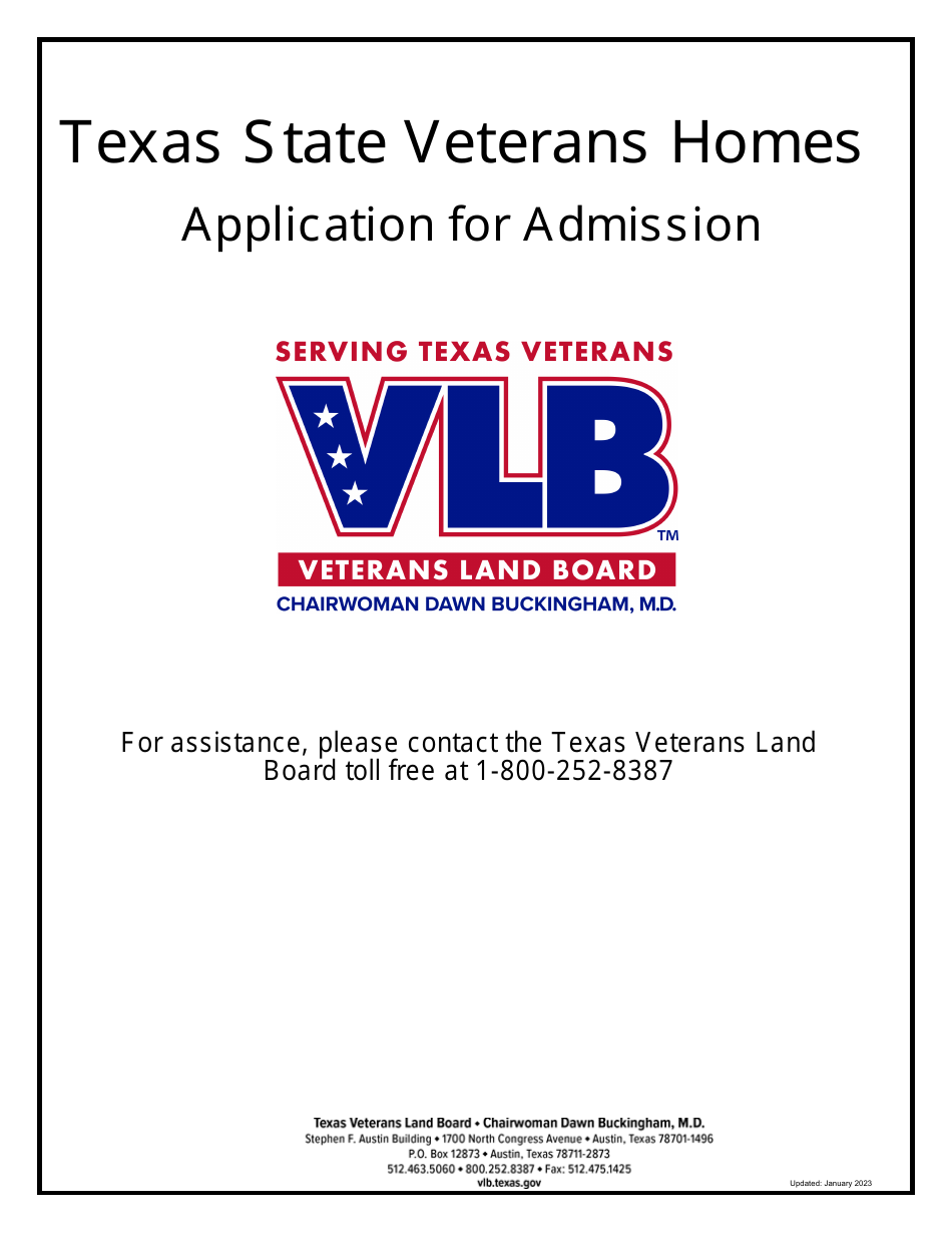 Texas Veterans Home Application for Admission Download Fillable PDF