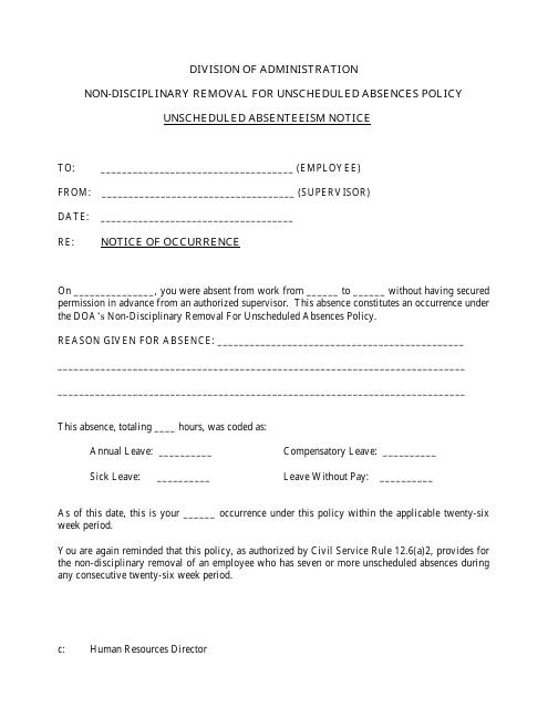Non-disciplinary Removal for Unscheduled Absences Policy - Louisiana Download Pdf