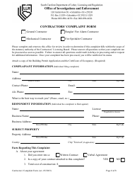 Contractors&#039; Complaint Form - South Carolina