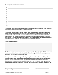 Contractors&#039; Complaint Form - South Carolina, Page 3