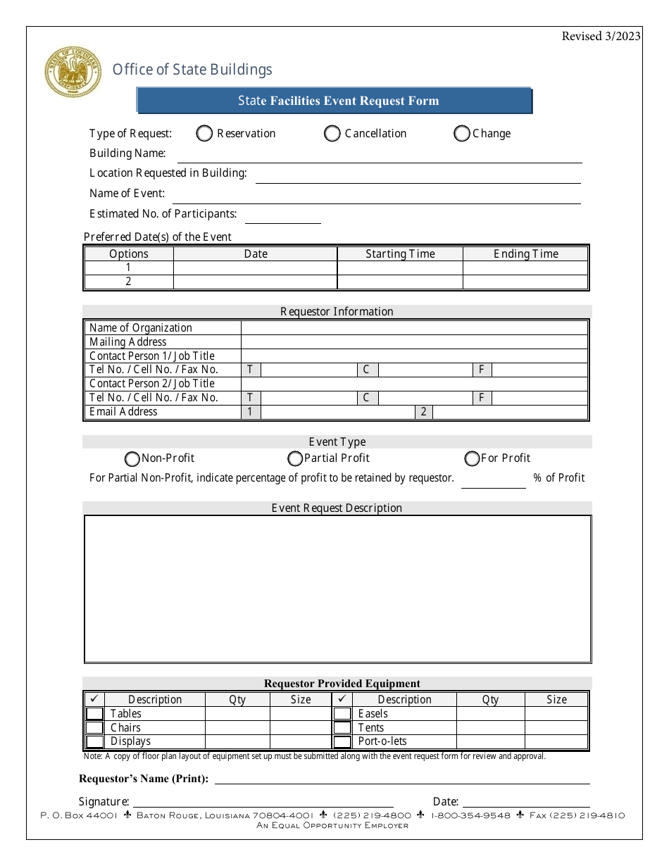 State Facilities Event Request Form - Louisiana, Page 3