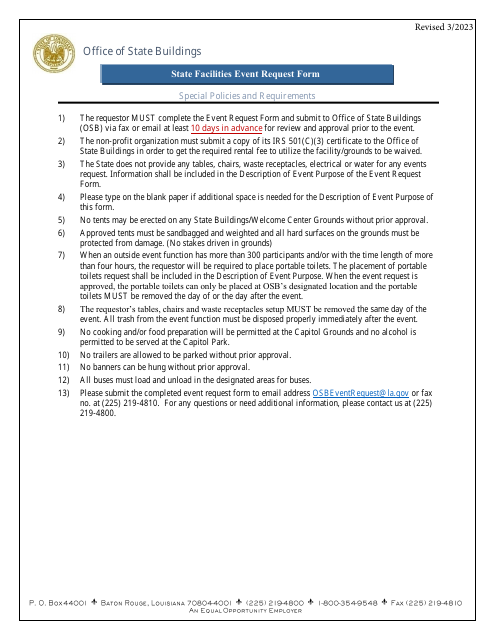 State Facilities Event Request Form - Louisiana Download Pdf