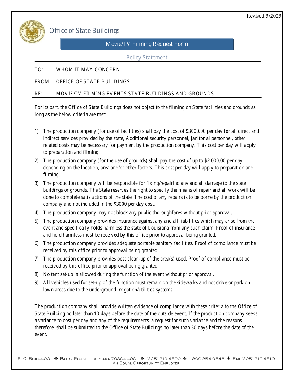 Movie / Tv Filming Event Request Form - Louisiana, Page 2