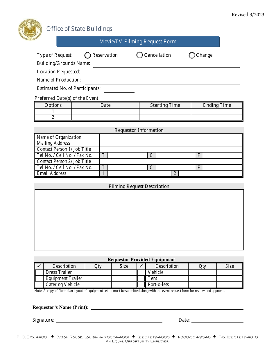 Movie / Tv Filming Event Request Form - Louisiana, Page 3
