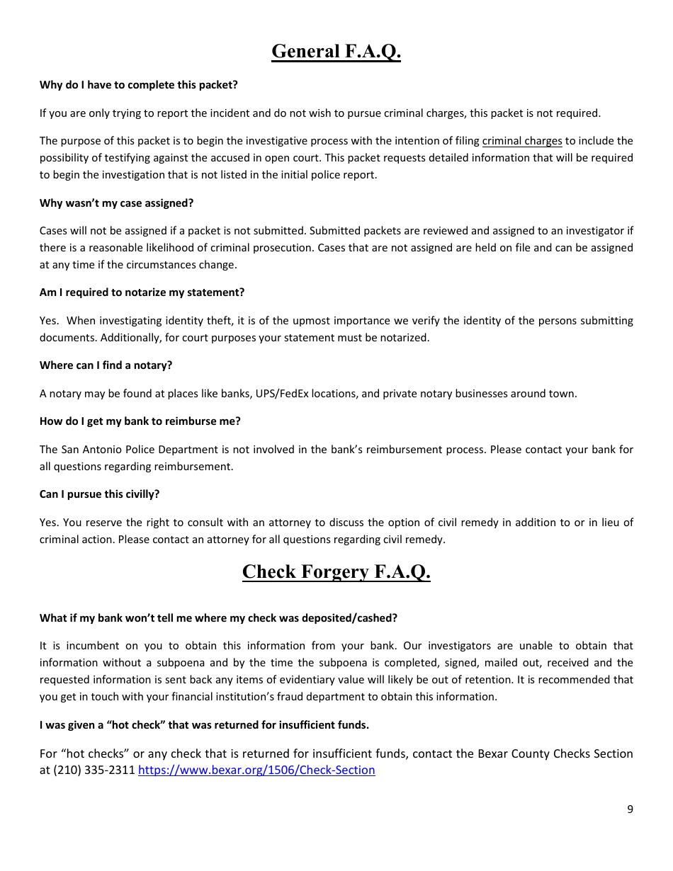 Financial Crimes Packet - City of San Antonio, Texas, Page 9