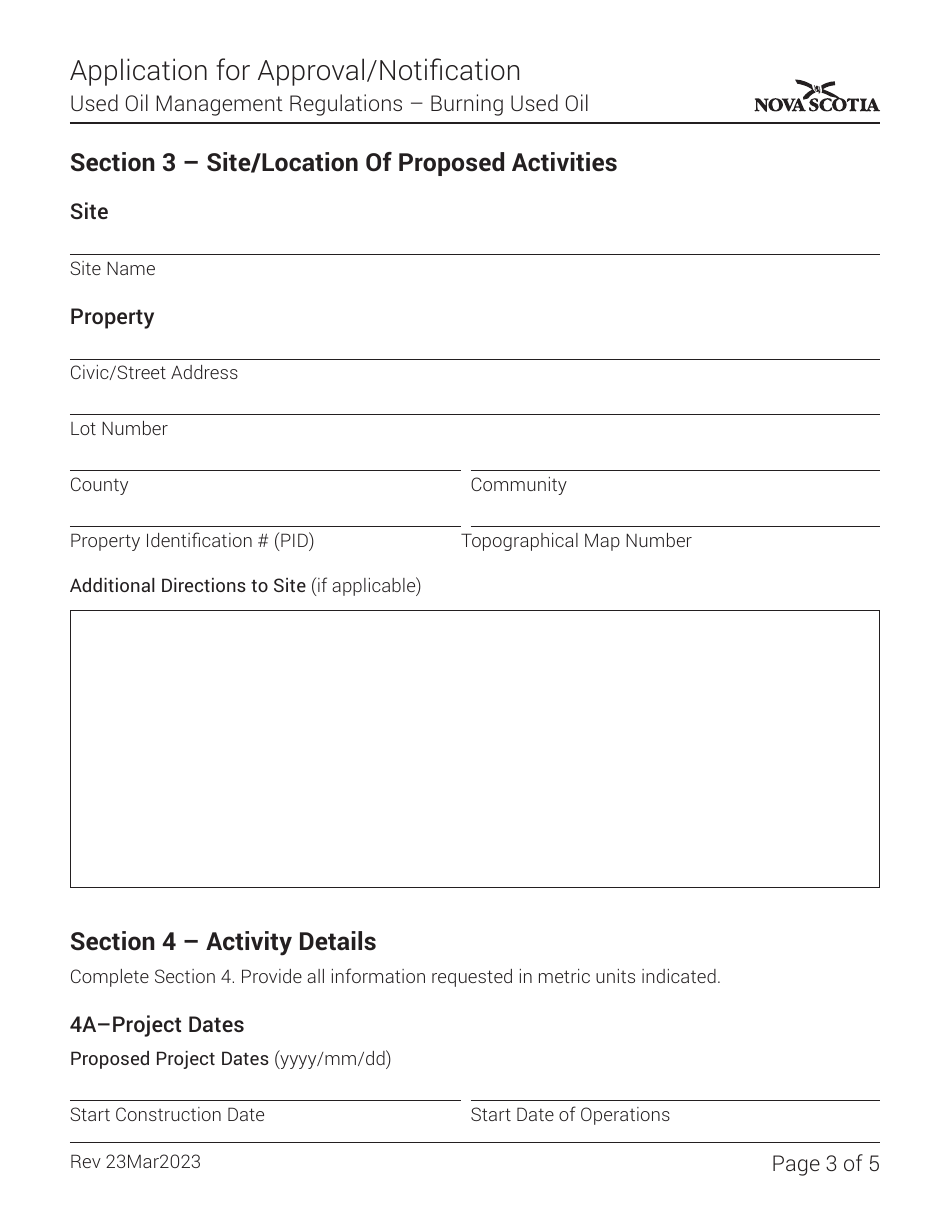 Application for Approval / Notification - Nova Scotia, Canada, Page 3