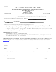 Document preview: Form AIS210 Application for Special Horse Sale Permit - Oklahoma