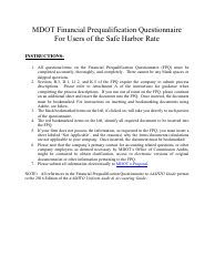 Document preview: Financial Prequalification Questionnaire for Users of the Safe Harbor Rate - Michigan