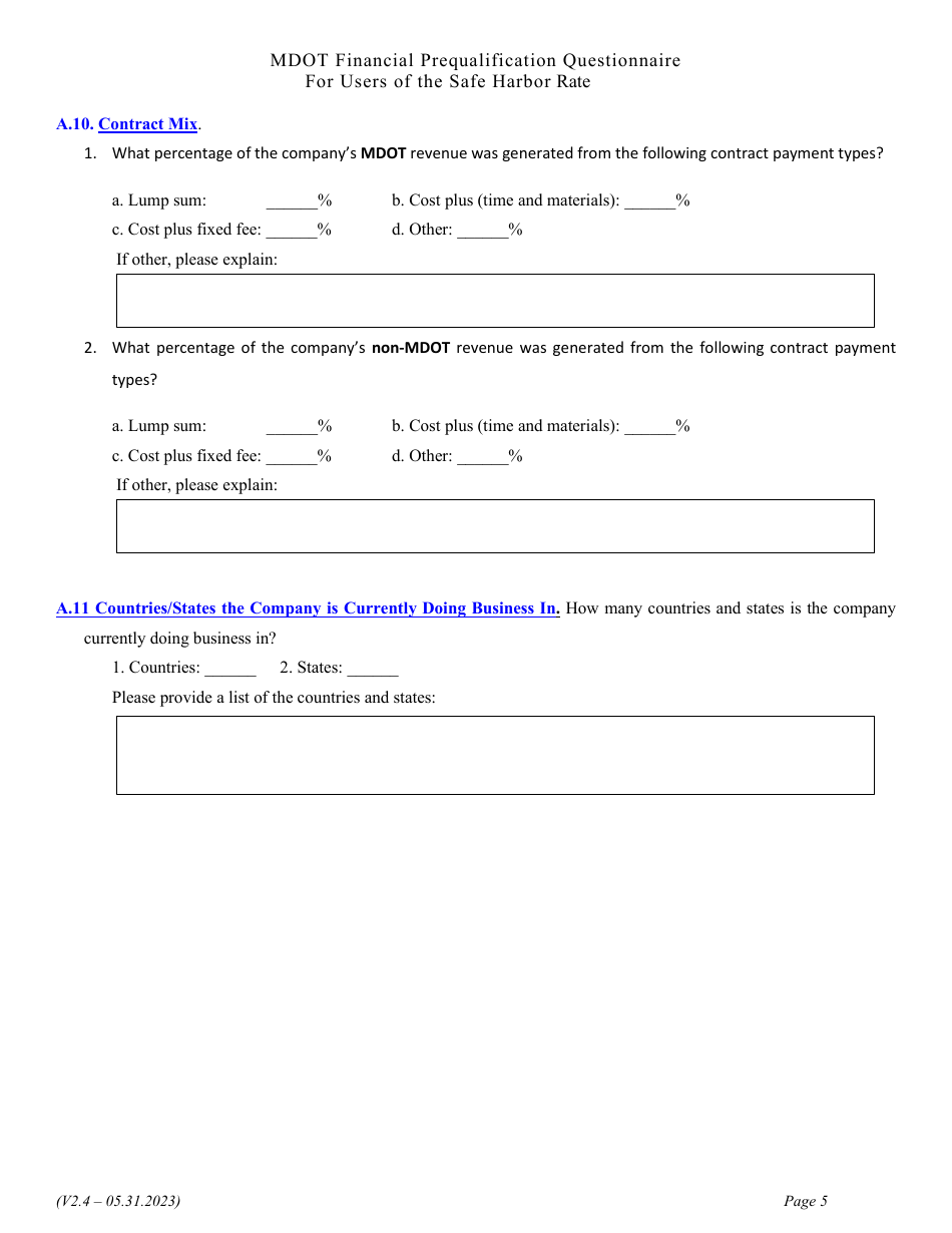 Financial Prequalification Questionnaire for Users of the Safe Harbor Rate - Michigan, Page 18
