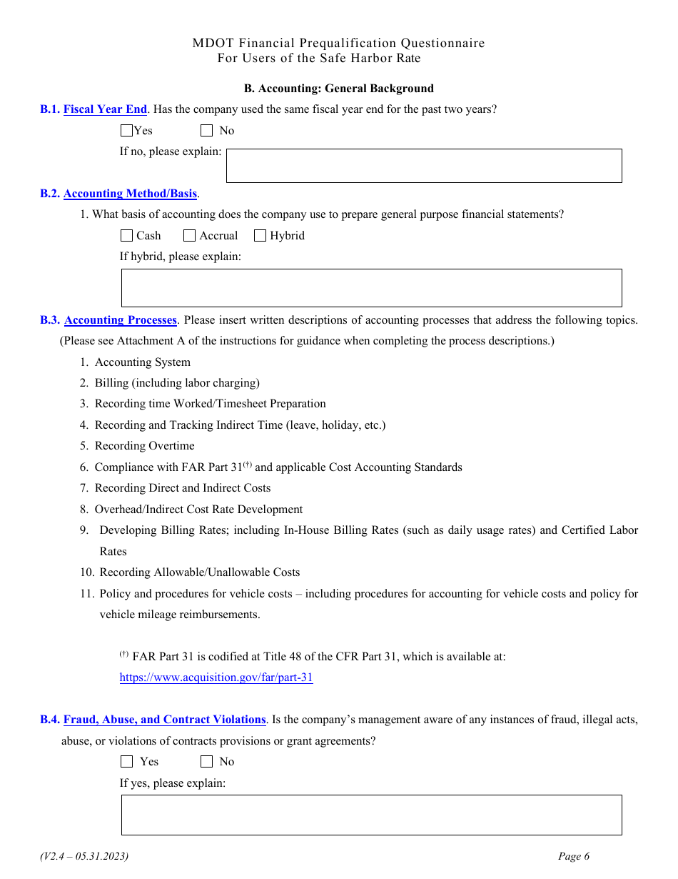 Financial Prequalification Questionnaire for Users of the Safe Harbor Rate - Michigan, Page 19