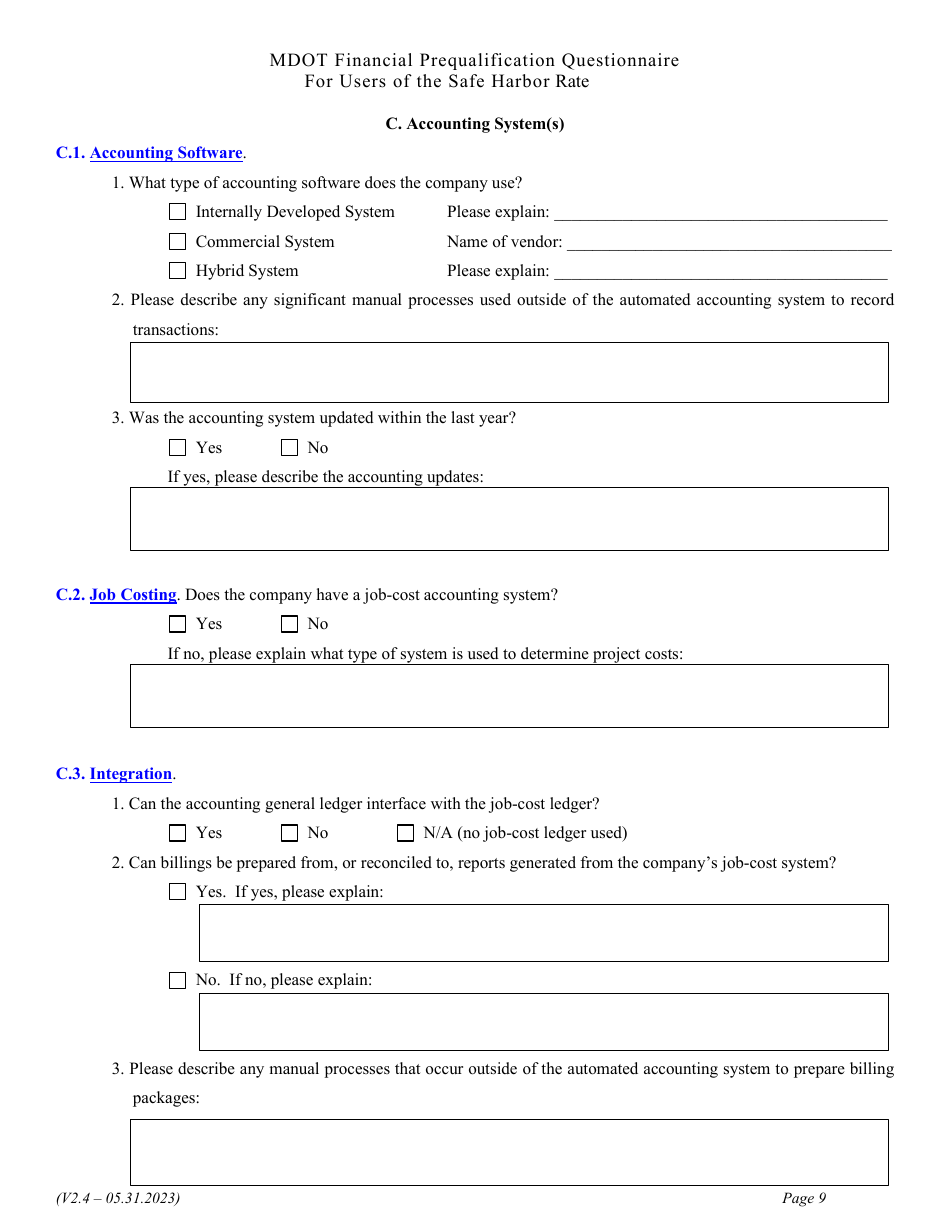 Financial Prequalification Questionnaire for Users of the Safe Harbor Rate - Michigan, Page 22