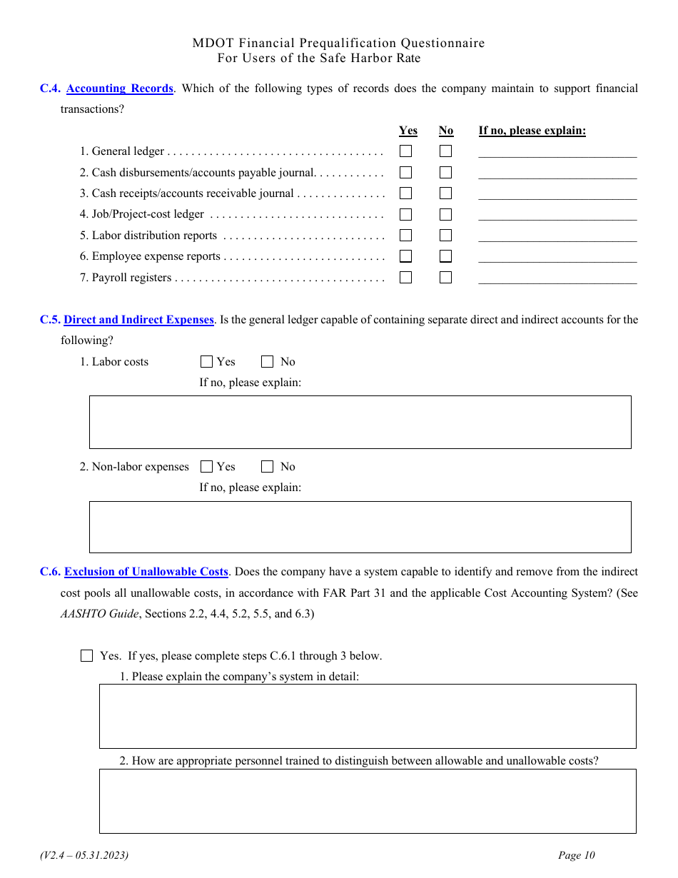 Financial Prequalification Questionnaire for Users of the Safe Harbor Rate - Michigan, Page 23