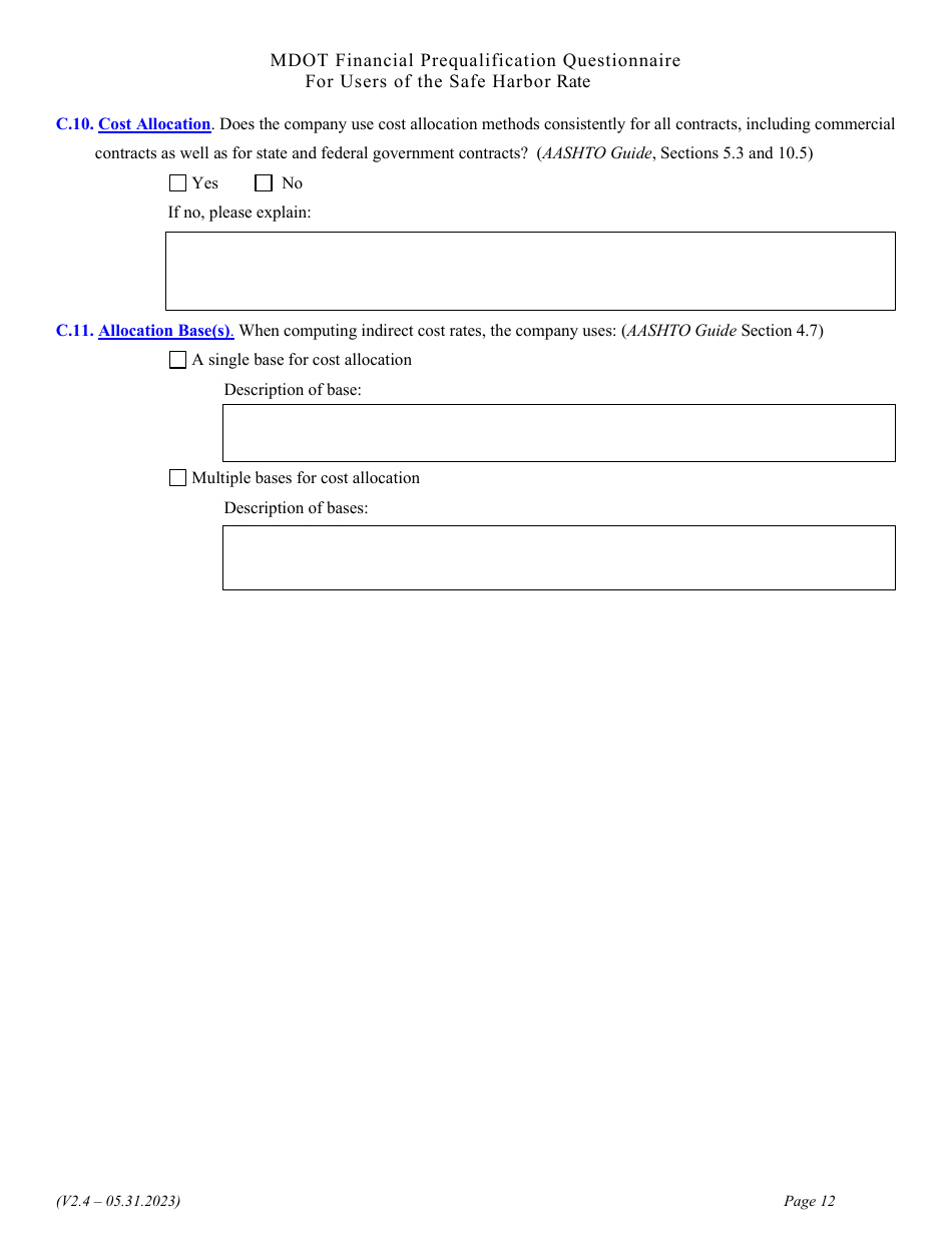 Financial Prequalification Questionnaire for Users of the Safe Harbor Rate - Michigan, Page 25