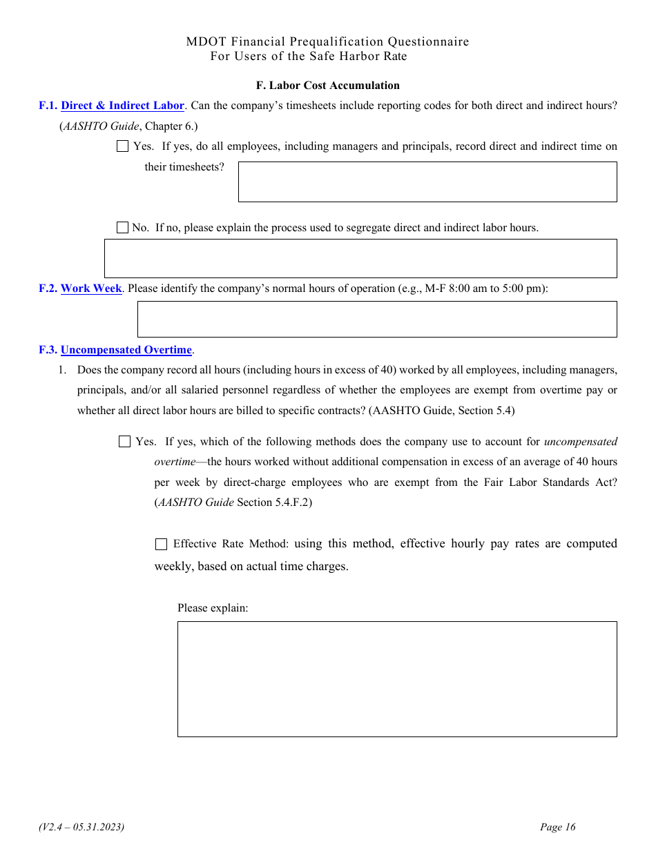 Financial Prequalification Questionnaire for Users of the Safe Harbor Rate - Michigan, Page 29
