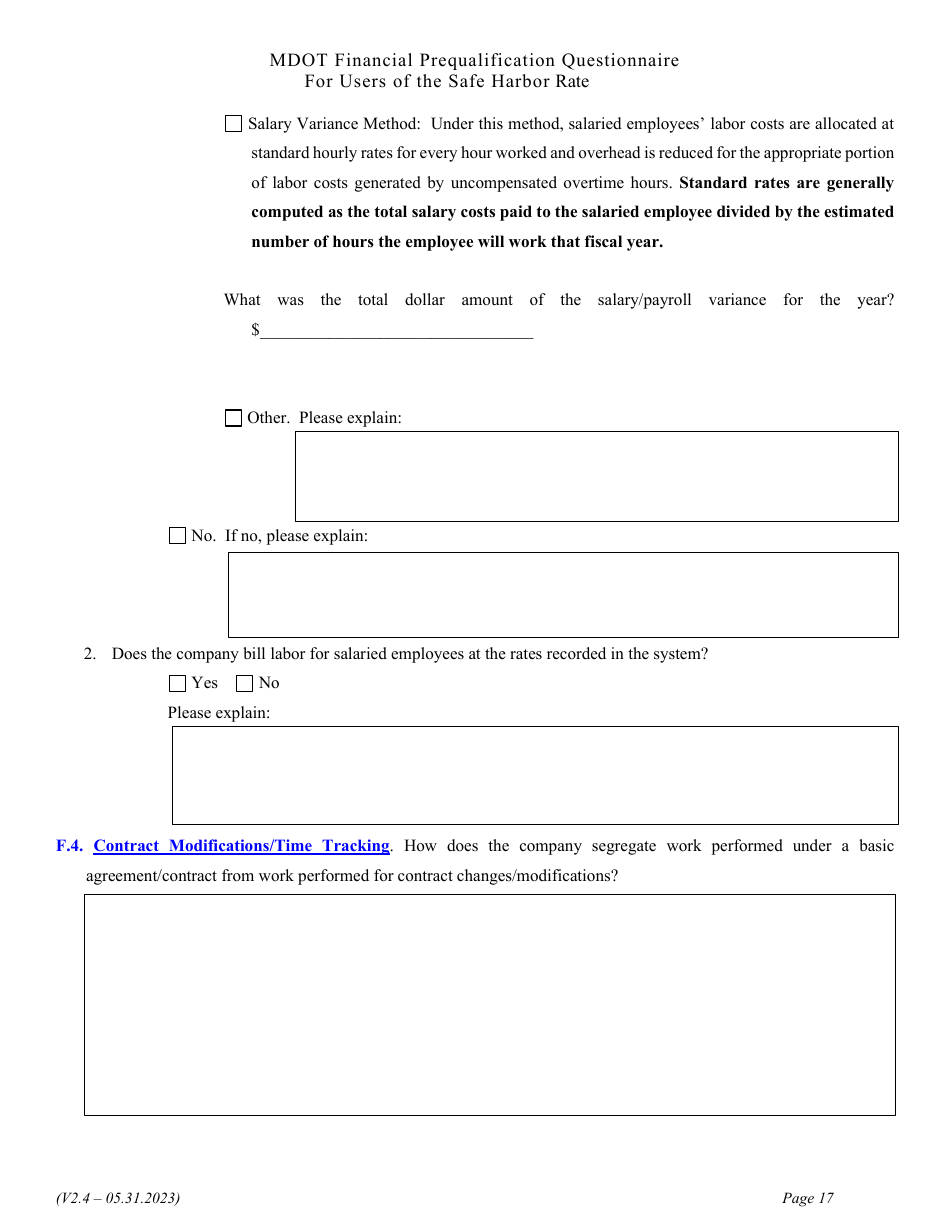 Financial Prequalification Questionnaire for Users of the Safe Harbor Rate - Michigan, Page 30