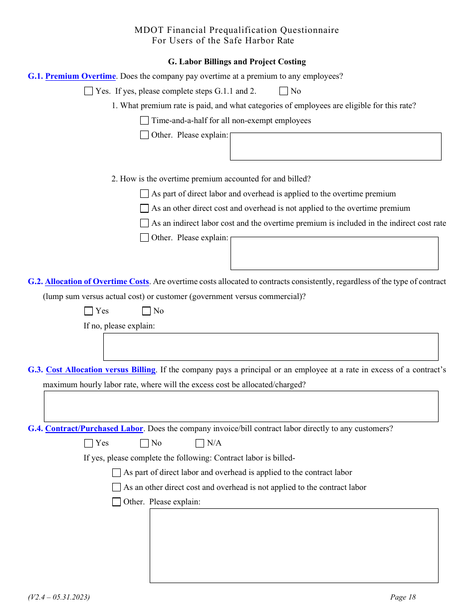 Financial Prequalification Questionnaire for Users of the Safe Harbor Rate - Michigan, Page 31