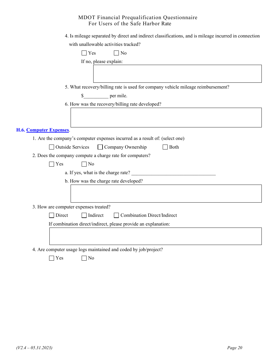 Financial Prequalification Questionnaire for Users of the Safe Harbor Rate - Michigan, Page 33