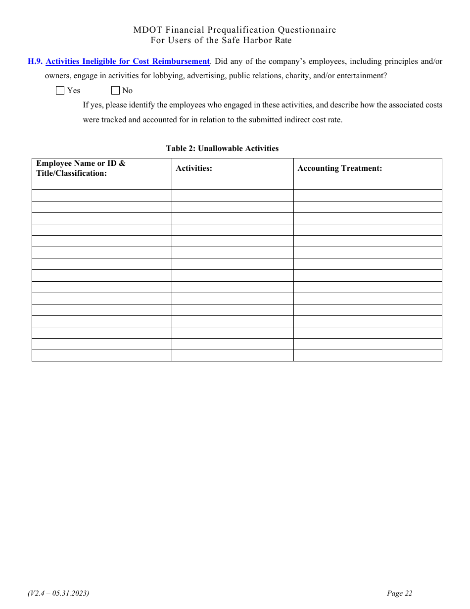 Financial Prequalification Questionnaire for Users of the Safe Harbor Rate - Michigan, Page 35