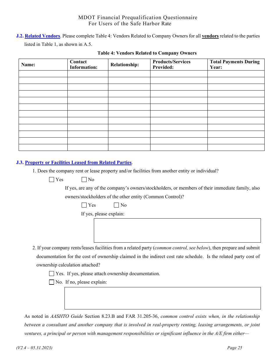 Financial Prequalification Questionnaire for Users of the Safe Harbor Rate - Michigan, Page 38