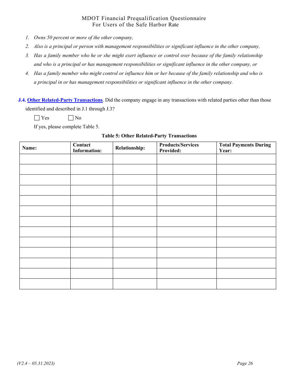 Financial Prequalification Questionnaire for Users of the Safe Harbor Rate - Michigan, Page 39