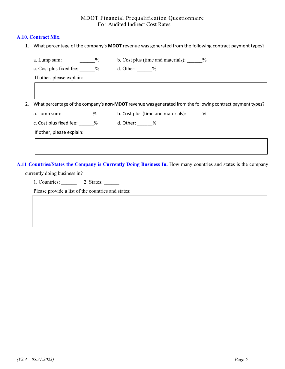 Financial Prequalification Questionnaire for Audited Indirect Cost Rates - Michigan, Page 14